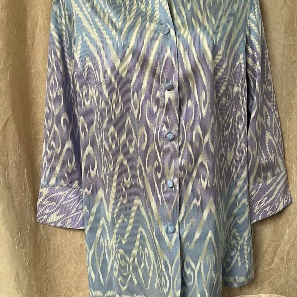 Elegant Blue and Purple Women's Blouse, 100%silk